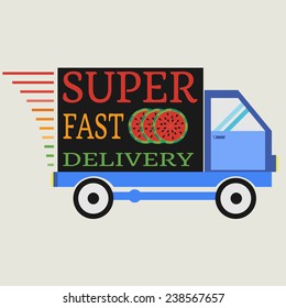 Delivery car with watermelon. Vector illustration