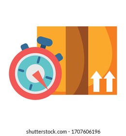 delivery cardboard box and stopwatch fast service isolated icon vector illustration