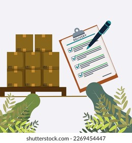 Casillas de cartón de entrega, ilustración de artículos de entrega de lista de verificación