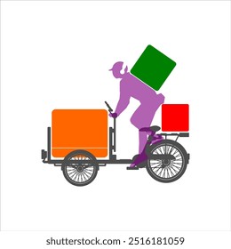 delivery cargo bike silhouette and man with 3 big package