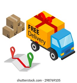 Delivery cargo and map with pins