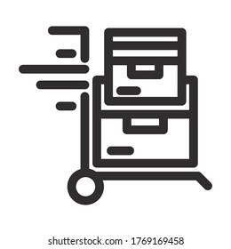 delivery cargo service logistic cardboard box in handcart transport vector illustration line style icon