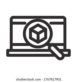 delivery cargo service logistic laptop magnifier analysis vector illustration line style icon