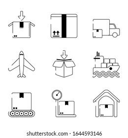 delivery cargo shipping distribution logistic icons set vector illustration line style icon
