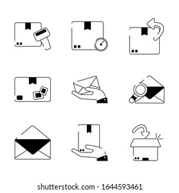 delivery cargo shipping distribution logistic icons set vector illustration line style icon