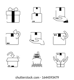 delivery cargo shipping distribution logistic icons set vector illustration line style icon