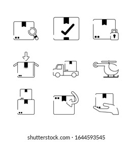 delivery cargo shipping distribution logistic icons set vector illustration line style icon