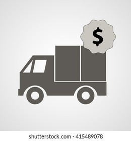 Delivery cargo truck with price tag vector icon, sign, symbol