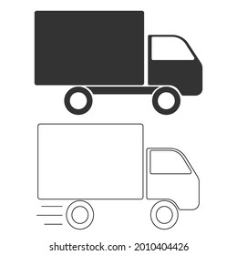 Delivery cargo truck set. Lorry truck. 
 Black icon design and line art design. Isolated vector illustration.