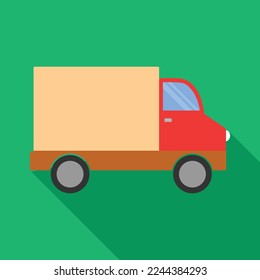 The delivery cargo truck vehicle icon isolated with long shadow. Red circle button. Vector Illustration stock illustration