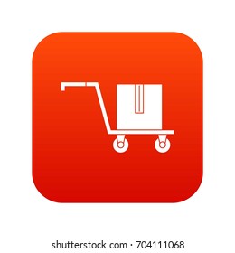 Delivery cart with box icon digital red for any design isolated on white vector illustration