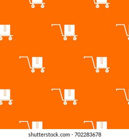 Delivery cart with box pattern repeat seamless in orange color for any design. Vector geometric illustration