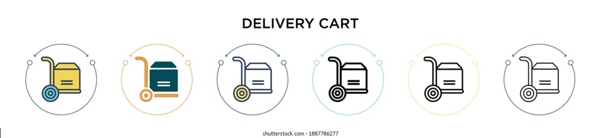 Delivery cart icon in filled, thin line, outline and stroke style. Vector illustration of two colored and black delivery cart vector icons designs can be used for mobile, ui, web
