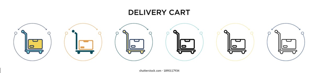 Delivery cart icon in filled, thin line, outline and stroke style. Vector illustration of two colored and black delivery cart vector icons designs can be used for mobile, ui, web