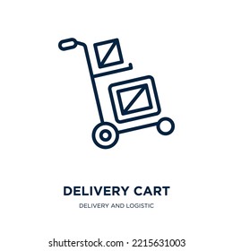delivery cart icon from delivery and logistic collection. Thin linear delivery cart, cart, market outline icon isolated on white background. Line vector delivery cart sign, symbol for web and mobile