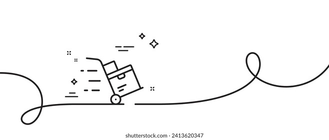 Delivery cart line icon. Continuous one line with curl. Parcel trolley sign. Express service symbol. Delivery cart single outline ribbon. Loop curve pattern. Vector