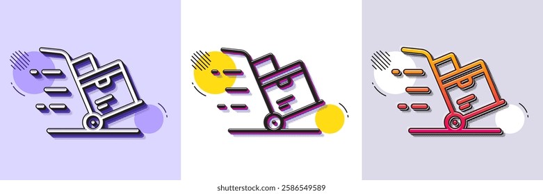 Delivery cart line icon. Halftone dotted pattern. Gradient icon with grain shadow. Parcel trolley sign. Express service symbol. Line delivery cart icon. Various designs. Vector