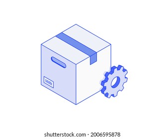 Delivery carton paper box, cargo logistic settings, packaging isometric illustrate 3d vector icon. Modern creative design illustration in flat line style.