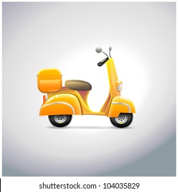 Delivery cartoon scooter with big orange box