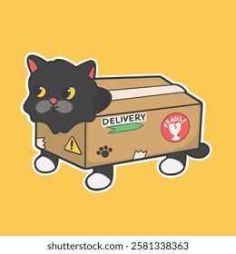 Delivery Cat Meme Sticker Vector Cute Illustration