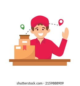 Delivery Character Man Behind The Package Vector WIth Red Uniform
