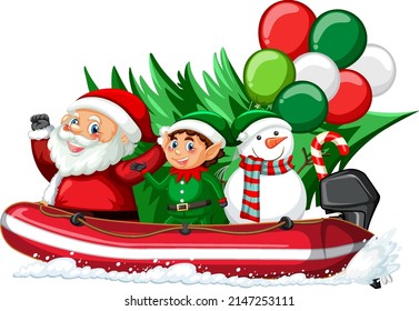 Delivery Christmas gift on inflatable boat illustration