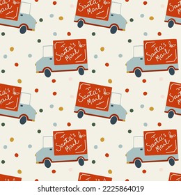 Delivery Christmas trucks. Vector seamless pattern. Cartoon style