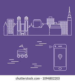 Delivery in the city with a robot. Fast and convenient shipping. Free delivery.