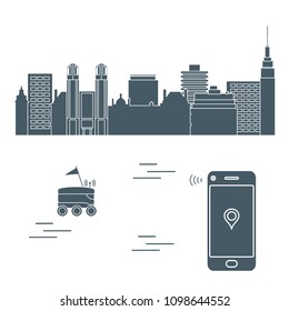Delivery in the city with a robot. Fast and convenient shipping. Free delivery.