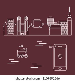 Delivery in the city with a robot. Fast and convenient shipping. Free delivery.