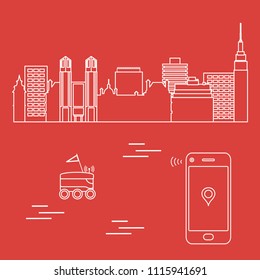 Delivery in the city with a robot. Fast and convenient shipping. Free delivery.