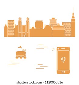 Delivery in the city with a robot. Fast and convenient shipping. Free delivery.