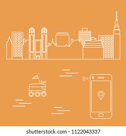 Delivery in the city with a robot. Fast and convenient shipping. Free delivery.