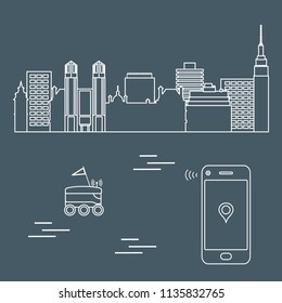 Delivery in the city with a robot. Fast and convenient shipping. Free delivery.