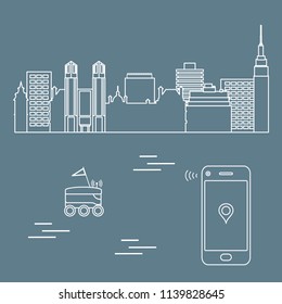 Delivery in the city with a robot. Fast and convenient shipping. Free delivery.