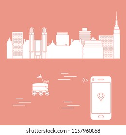Delivery in the city with a robot. Fast and convenient shipping. Free delivery.