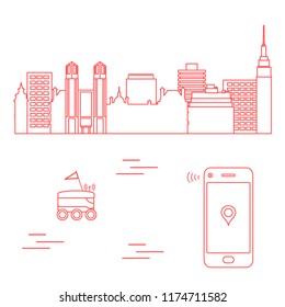 Delivery in the city with a robot. Fast and convenient shipping. Free delivery.