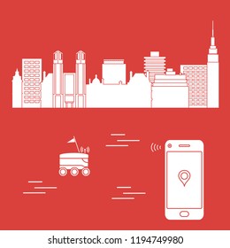 Delivery in the city with a robot. Fast and convenient shipping. Free delivery.