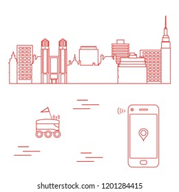 Delivery in the city with a robot. Fast and convenient shipping. Free delivery.