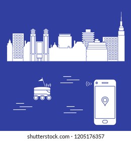 Delivery in the city with a robot. Fast and convenient shipping. Free delivery.