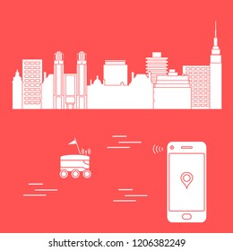 Delivery in the city with a robot. Fast and convenient shipping. Free delivery.