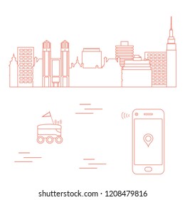 Delivery in the city with a robot. Fast and convenient shipping. Free delivery.
