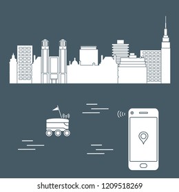 Delivery in the city with a robot. Fast and convenient shipping. Free delivery.