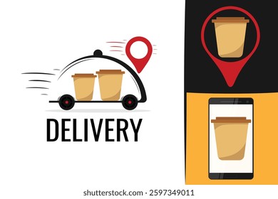 Delivery coffee logo and Cafe concept with coffee cup. Coffee delivery logotype