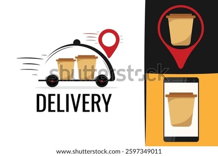Delivery coffee logo and Cafe concept with coffee cup. Coffee delivery logotype