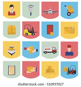 Delivery color icons set. Flat design for web and mobile