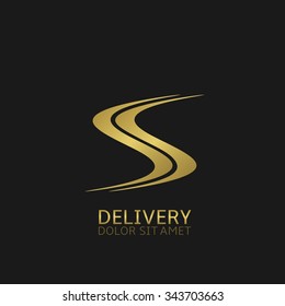 Delivery company logo. Golden road symbol, Vector illustration