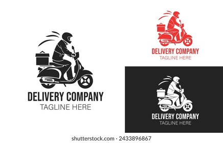 Delivery company logo. Rider on a motorbike. Silhouette vector logotype.