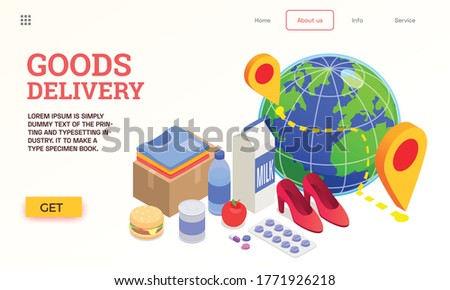 Delivery company service isometric website with icons of worldwide tracking and consumer products with clickable links vector illustration