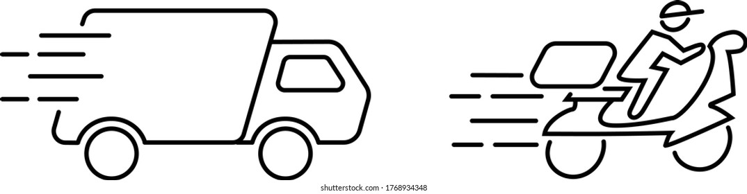 Delivery company vector truck scooter icon simple line